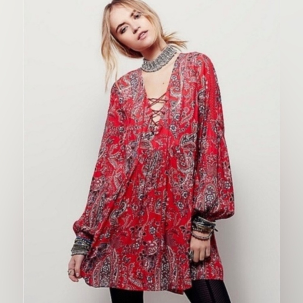 Free People Boho Rain or Shine Red dress size M